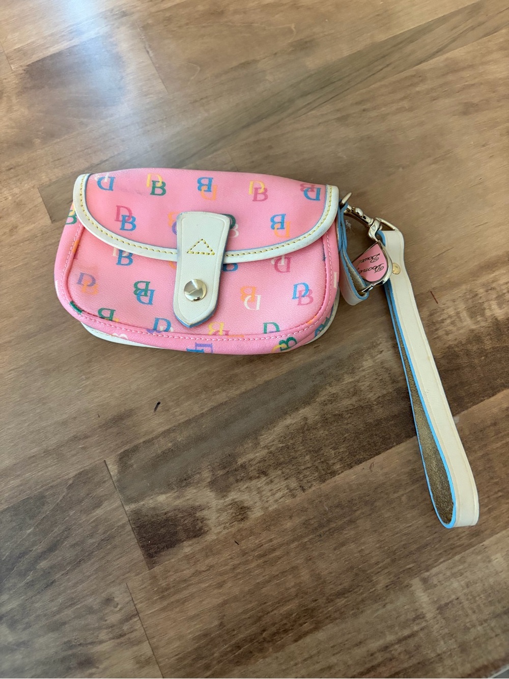 Dooney Bourke Wristlet Vintage Y2K Purse Wallet Pink Rainbow Logo - Picture 2 of 7